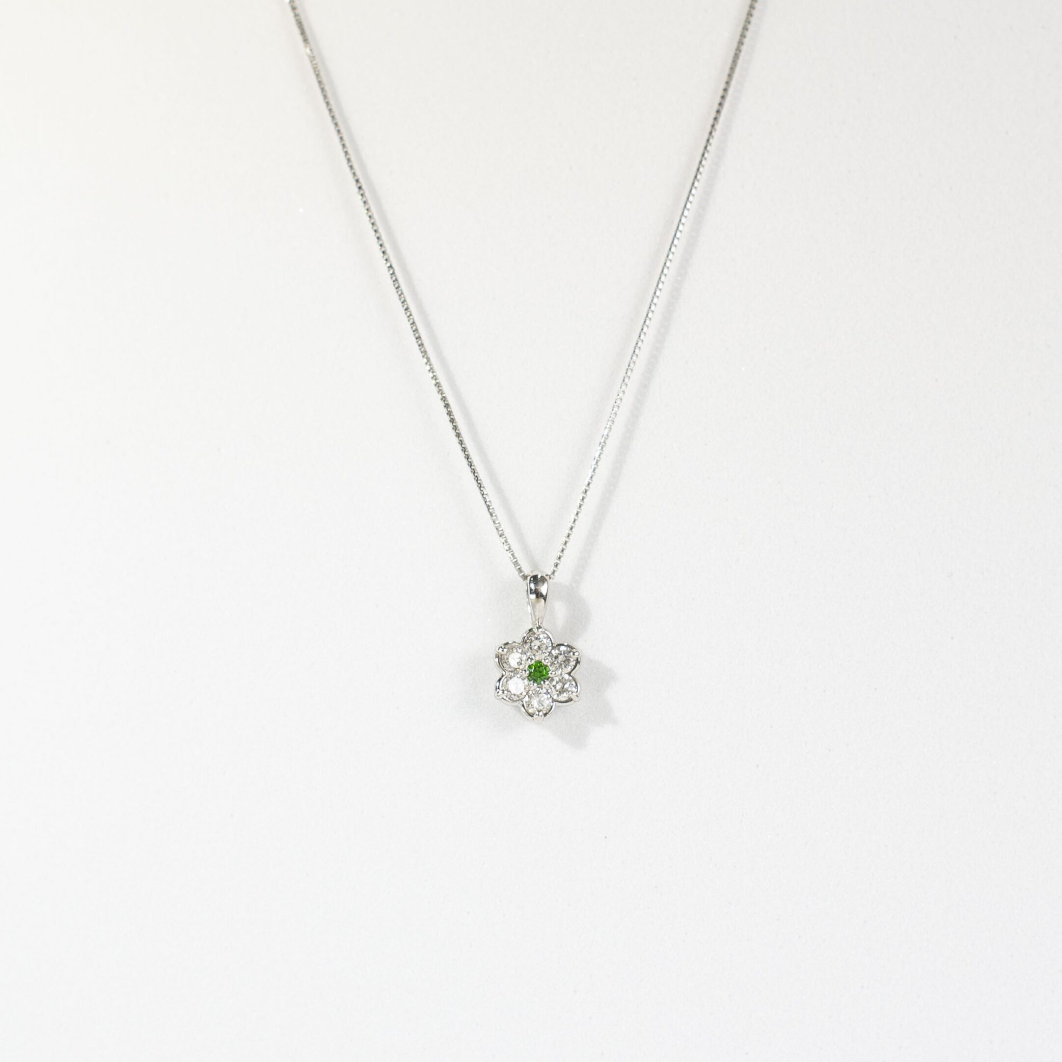 White Gold Demantoid Flower Pendant Necklace